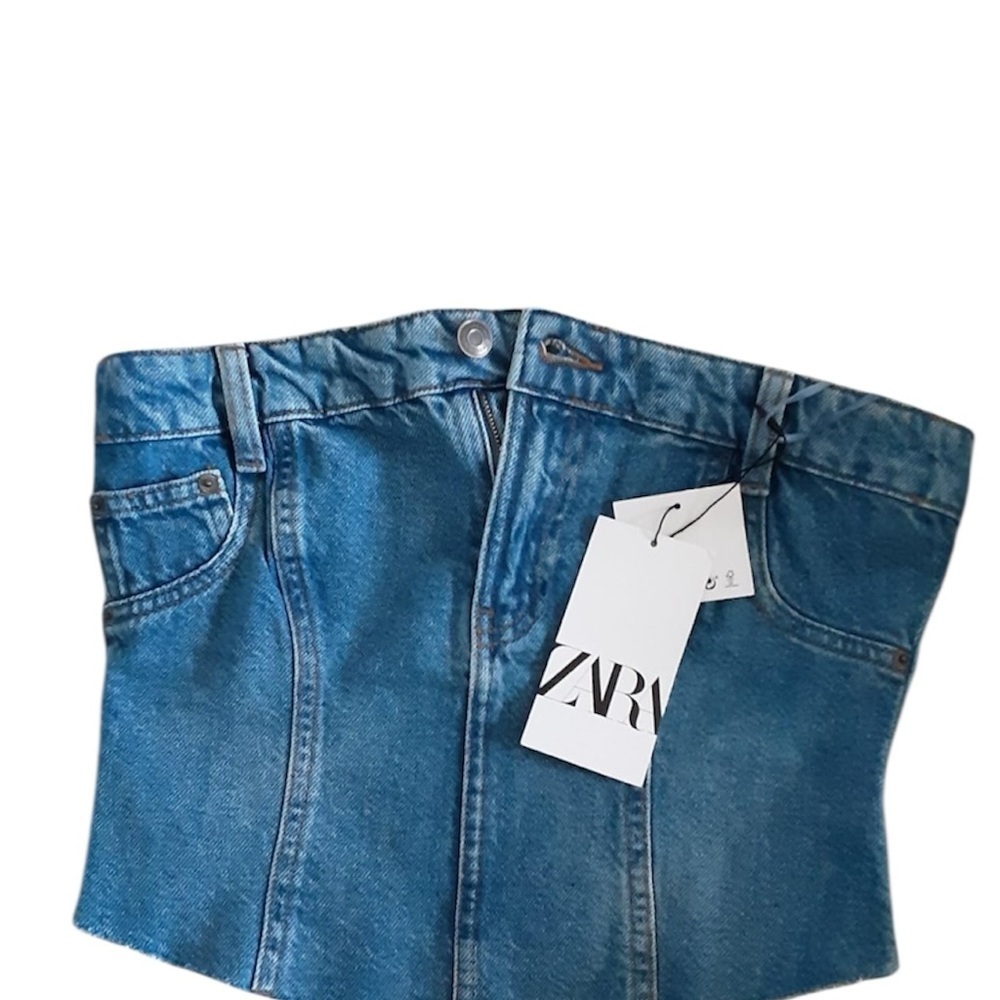 Zara denim bustier blue corset top BLOGGERS FAVORITE!!! size S NEW - Picture 8 of 11